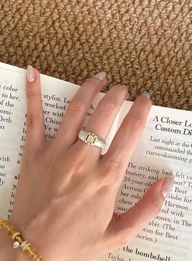 S925纯银戒指意大利拉丝工艺方钻锆石星芒轻奢高端小众级设计感潮