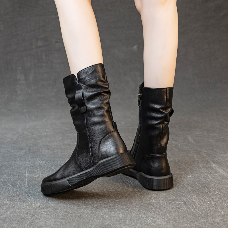 真皮中筒靴女马丁靴2025年秋冬季新款堆堆瘦瘦靴加绒高筒骑士靴子,淘宝优惠券,粉丝福利购,淘宝优惠卷