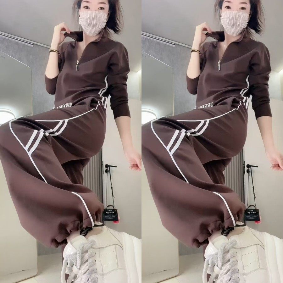 欧货休闲个性半拉链卫衣灯笼裤套装2025秋季新款运动撞色两件套女,淘宝优惠券,粉丝福利购,淘宝优惠卷