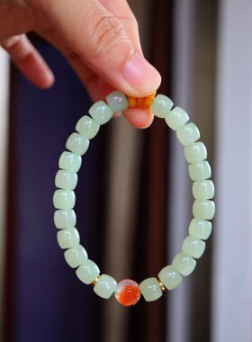 天然和田玉晴水手链晴水料老型珠搭配原矿蜜蜡鸡油黄男女款手串