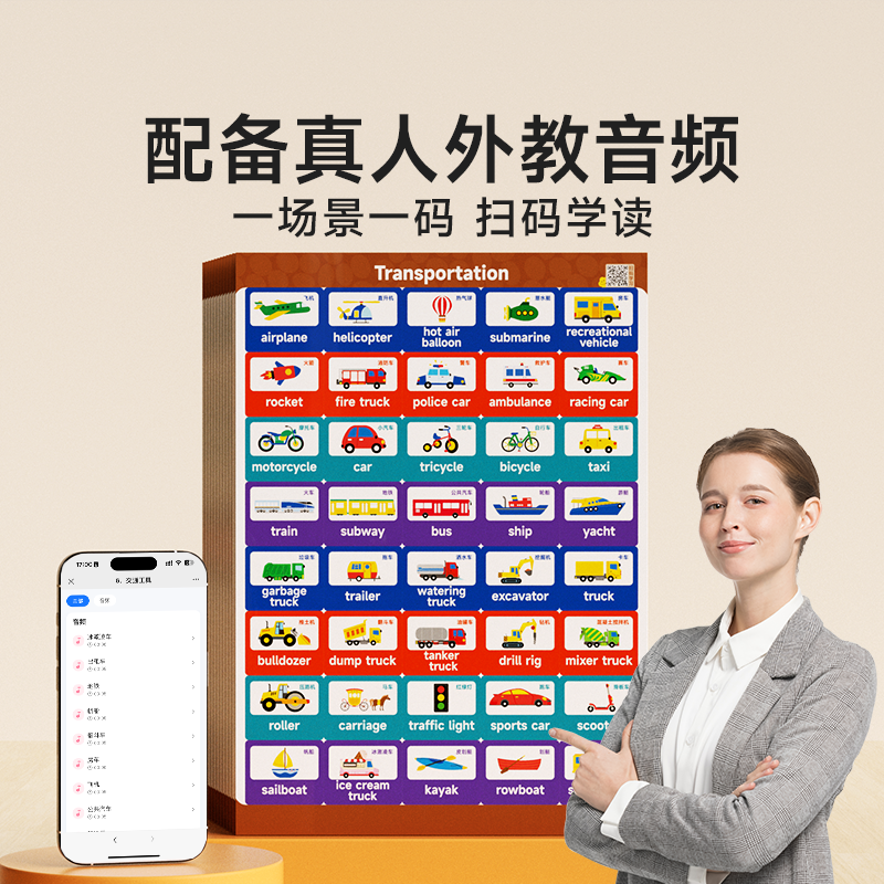 时光学儿童英语学习便利贴幼儿早教启蒙双语英语单词句子口语家庭情景场景贴纸日常生活单词卡通防水贴纸小学英语单词粘性便利贴纸