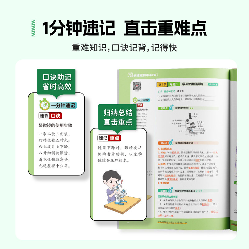 初中小四门必背知识点人教版一本通初一二三政治历史地理生物知识大盘点七八九年级上册下册30天速记秒记知识汇总高频考点初中通用