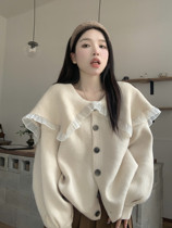 Large Code Design Sensation Niche Lotus Leaf Collar Knit Sweater Cardigan Jacket Woman 2023 Autumn winter loose Conspiculy Blouse Tide
