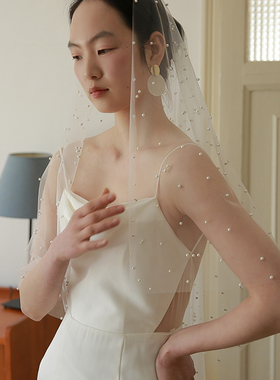 Yesdress新娘结婚钉珠简约领证登记订婚户外拍照头纱
