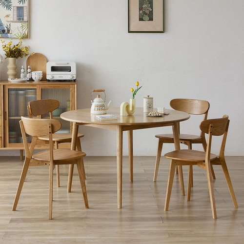 北欧实木圆形餐桌日式白橡木樱桃木小户型餐桌椅组合原木简约圆桌 - 图0