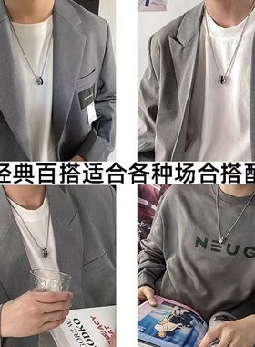 钛钢项链男简约时尚双环吊坠明星同款嘻哈个性戒指双圆环男士吊坠