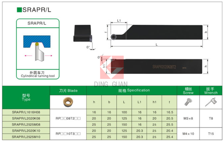 R4 R5 R6 数控外圆车刀杆 SRAPR/SRAPL 1616H08 2020K08 2525M10 - 图0