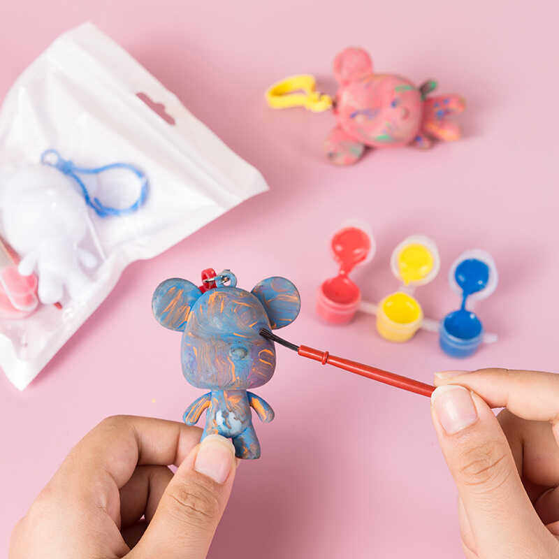 儿童益智卡通玩具礼品diy手工材料包幼儿园节日创意涂鸦熊钥匙扣