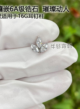 钛合金三马眼锆石16G/18G耳钉耳伞耳骨钉防过敏养耳洞牛钛穿刺