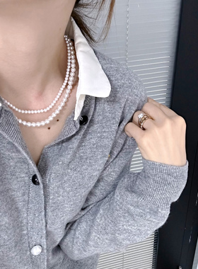 施家珍珠项链奥地利水晶澳白色叠戴款珍珠倪妮同款小众轻奢高级感