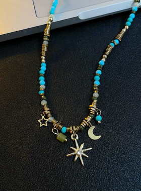 复古串珠项链女款轻奢小众波西米亚风星芒锁骨链颈链choker配饰女