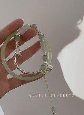 新中式森系绿色竹节蝴蝶串珠手链节节高女生古风小众手串颜值手饰