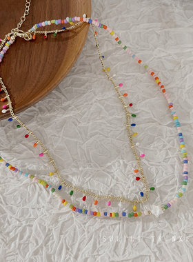 度假风多巴胺彩虹星星项链女夏天高级感甜美气质锁骨链颈链配饰女
