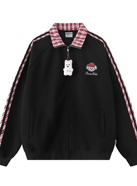 chaonime小狗刺绣开衫外套男女棒球服春秋薄款POLO领运动情侣卫衣