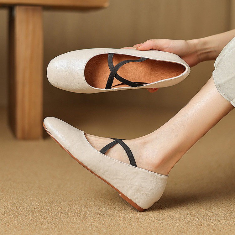头层羊皮法式内增高松紧交叉带玛丽珍鞋2025春季浅口百搭芭蕾单鞋,淘宝优惠券,粉丝福利购,淘宝优惠卷