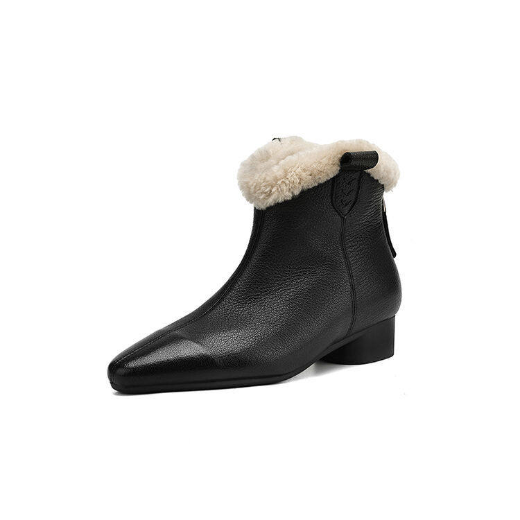 小棉袄~闭眼入~加绒加厚羊皮尖头短靴冬款中跟粗跟真皮羊毛女靴子,淘宝优惠券,粉丝福利购,淘宝优惠卷
