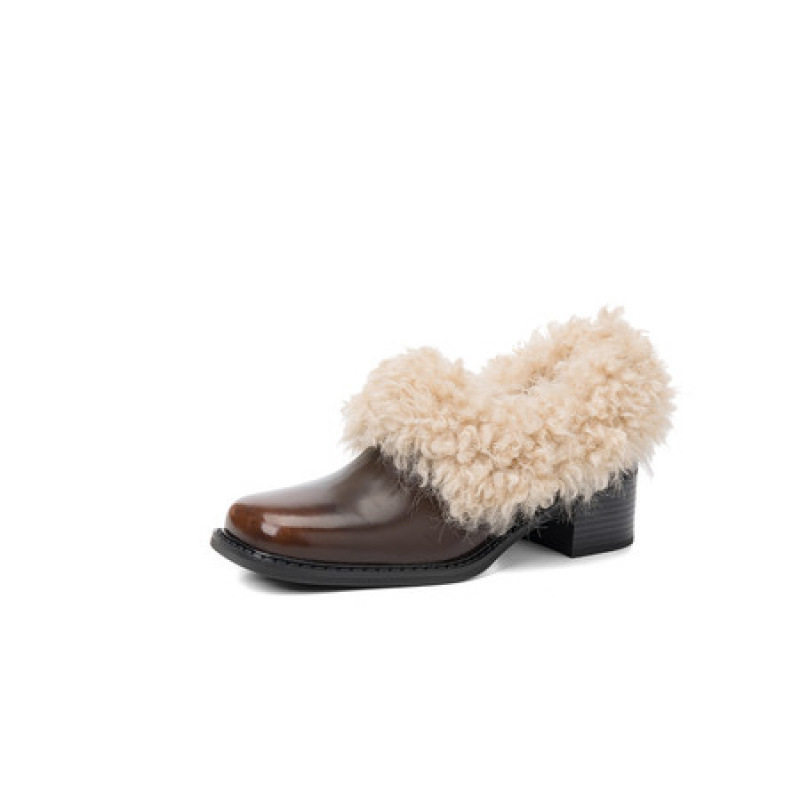 真皮加绒粗跟单鞋女秋冬季2025新款小皮鞋中跟毛毛鞋一脚蹬女鞋子,淘宝优惠券,粉丝福利购,淘宝优惠卷