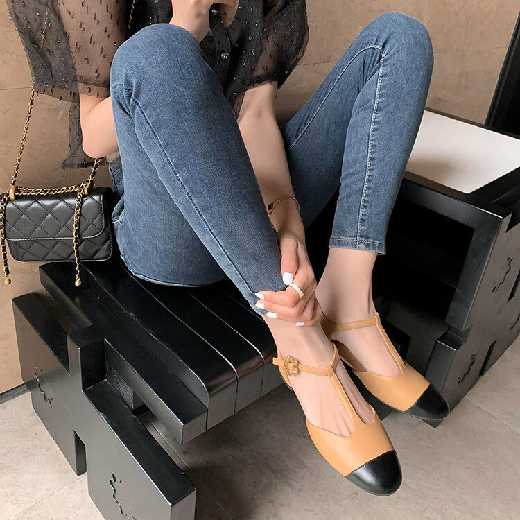 时髦俏皮风小香风玛丽珍丁字带圆头金属花朵款凉鞋2023夏季平底鞋,淘宝优惠券,粉丝福利购,淘宝优惠卷