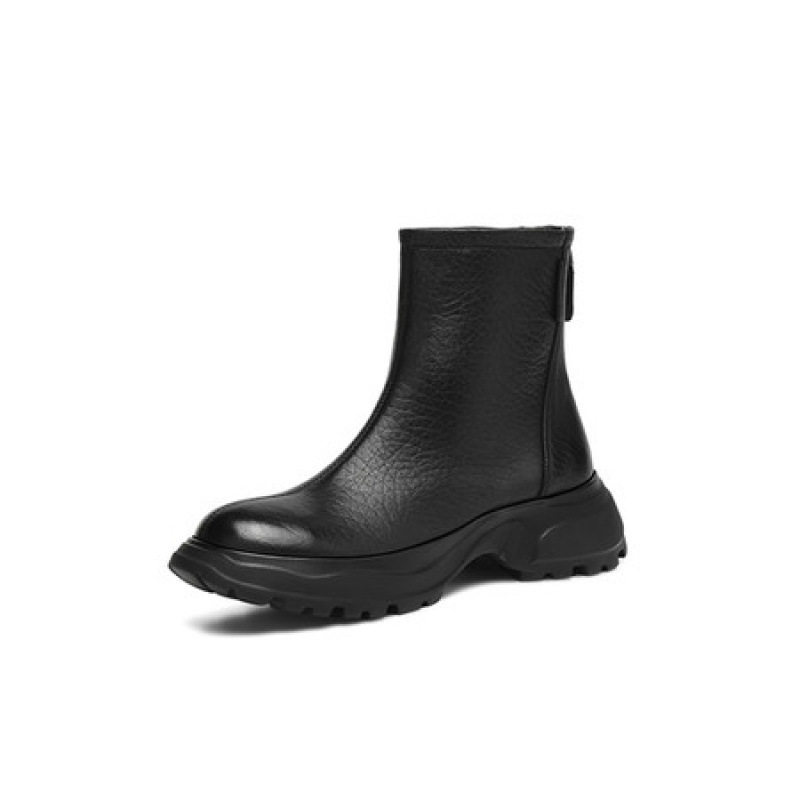 2025新款法式复古真皮圆头粗跟中跟单鞋女短靴瘦瘦靴女高跟鞋女款,淘宝优惠券,粉丝福利购,淘宝优惠卷