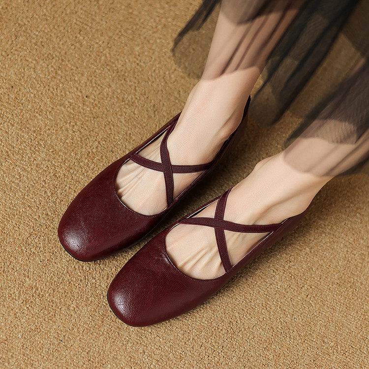 头层羊皮法式内增高松紧交叉带玛丽珍鞋2025春季浅口百搭芭蕾单鞋,淘宝优惠券,粉丝福利购,淘宝优惠卷