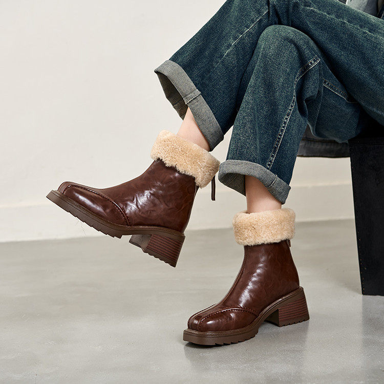 羊毛雪地靴女冬加绒加厚棉鞋厚底软底粗跟中跟软皮短靴外穿毛毛鞋,淘宝优惠券,粉丝福利购,淘宝优惠卷