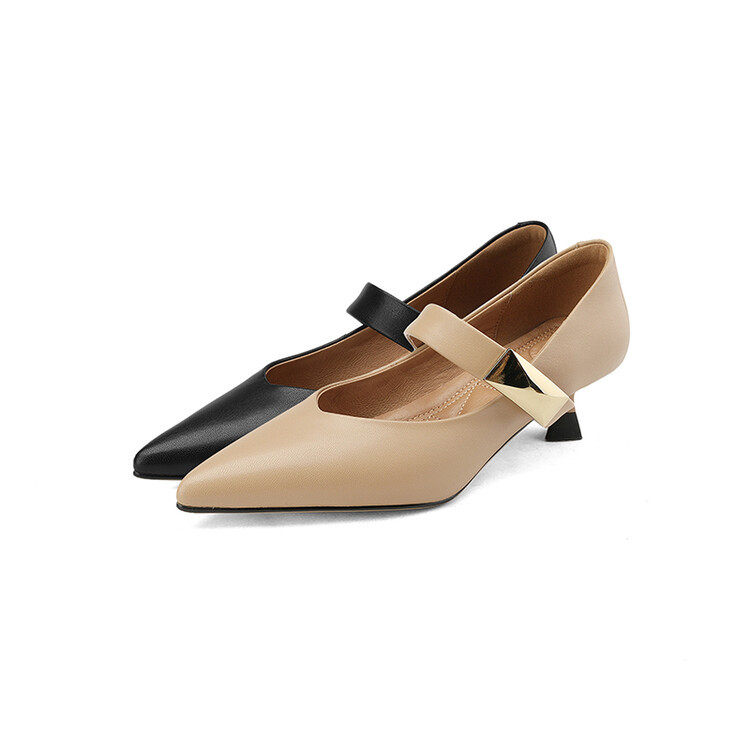 舒适软底羊皮优雅小猫跟2023春季尖头细中跟金属方扣玛丽珍单鞋女,淘宝优惠券,粉丝福利购,淘宝优惠卷