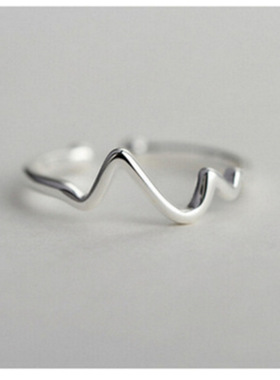 电心跳波浪开口戒男女戒指纯银