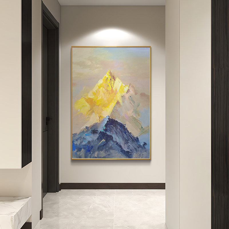 日照金山玄关装饰画大芬村油画入户正对门挂画高级感走廊过道壁画