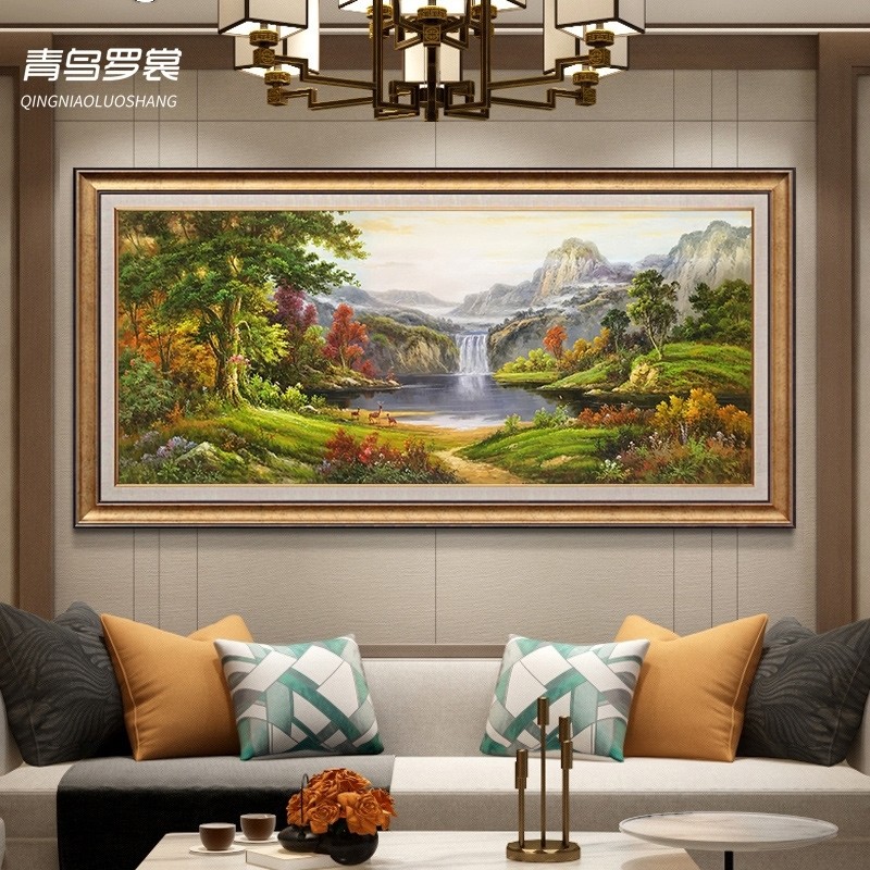聚宝盆山水油画客厅装饰画沙发背景墙旭日东升招财办公室风景挂画_虎窝淘