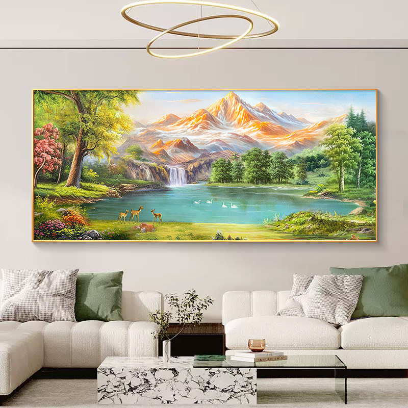 聚宝盆山水画靠山图客厅装饰画沙发背景墙挂画轻奢高级感2026新款