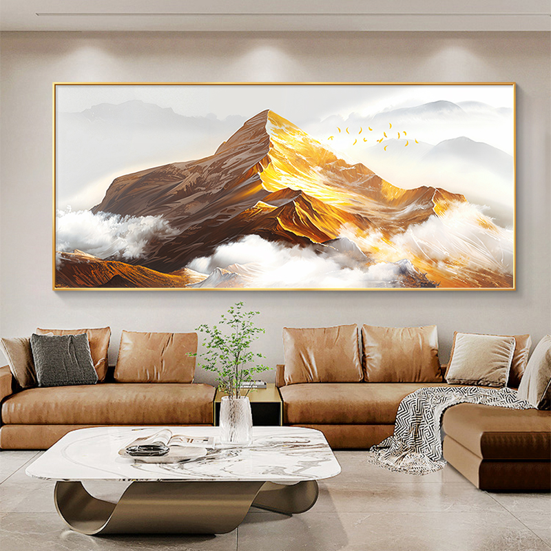 日照金山客厅装饰画轻奢高级感沙发背景墙挂画背有靠山手绘油画