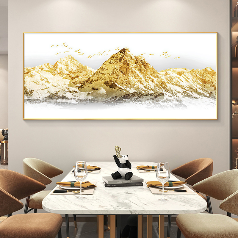 日照金山客厅装饰画轻奢高级感沙发背景墙挂画背有靠山手绘油画