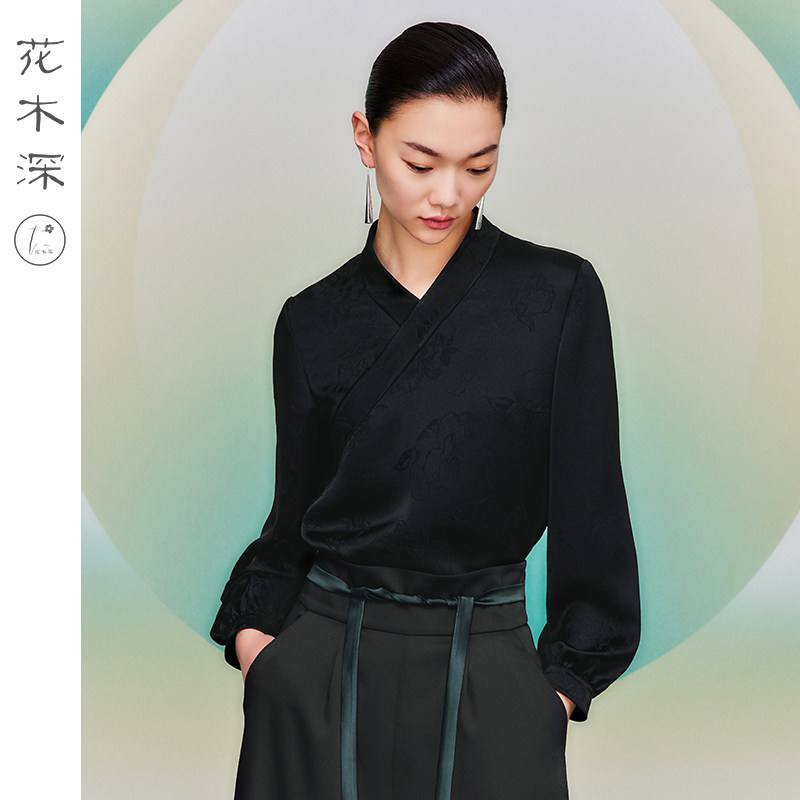 花木深中国风醋酸女提花中式上衣 花木深上衣