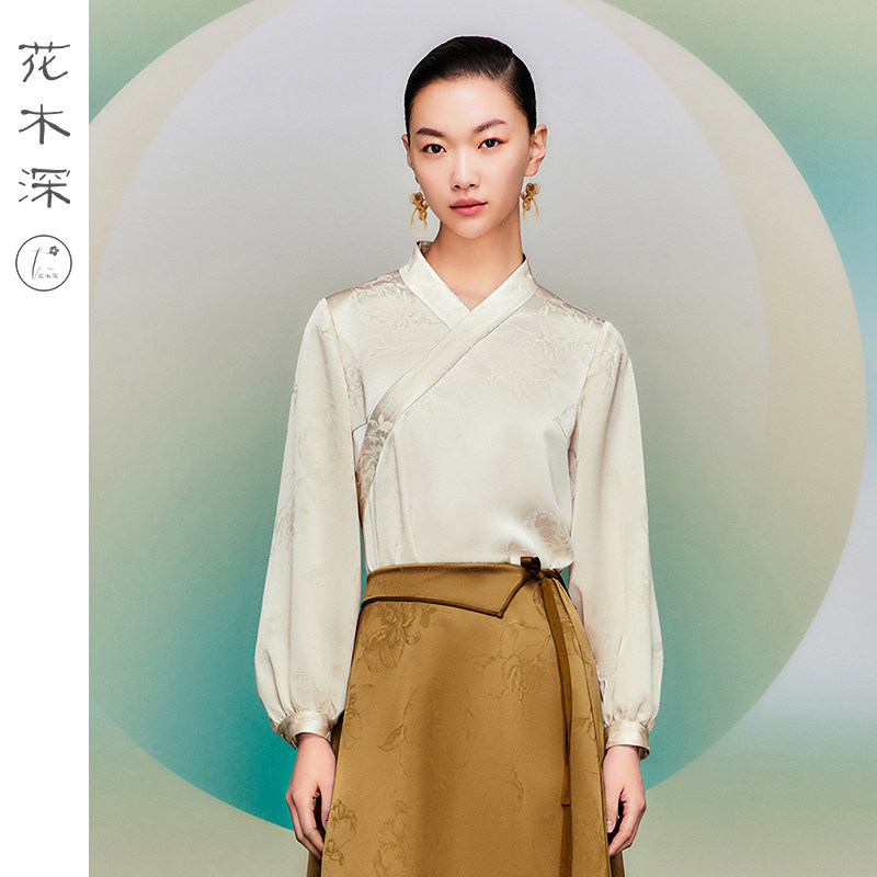 花木深中国风醋酸女提花中式上衣 花木深上衣