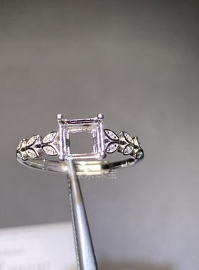 精工镶钻S925纯银戒托活口女戒正方多尺寸未镶嵌复古豪华简约戒托