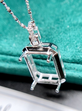 方形10*14mm精工s925纯银镶钻女款吊坠空托未镶嵌简约百搭吊坠