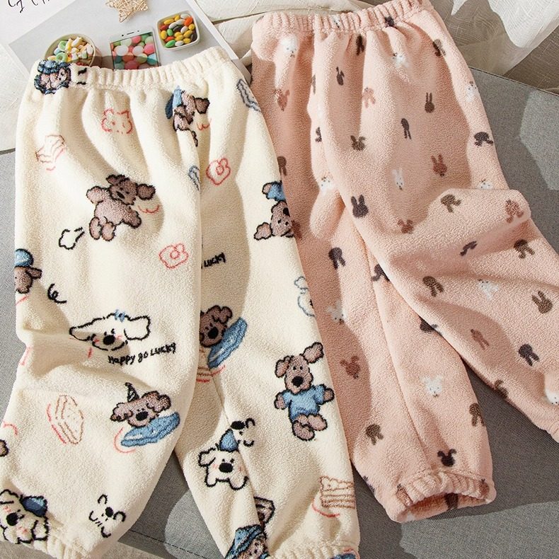 儿童睡裤秋冬季男童法兰绒裤子女童暖暖裤中大童珊瑚绒家居裤加绒,淘宝优惠券,粉丝福利购,淘宝优惠卷