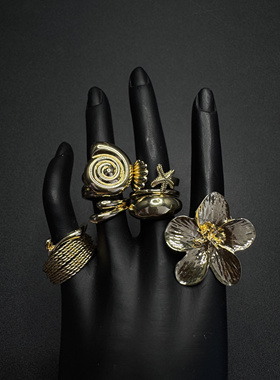 Vintage古着设计感古早风独特设计小众戒指套装B50301