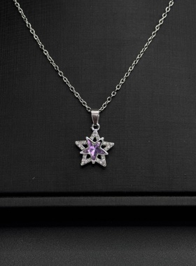 中古紫色锆石星星吊坠项链vintage轻奢甜酷风锁骨链女p10355