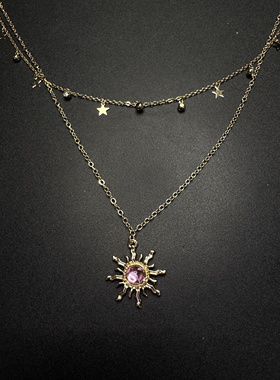 Vintage古着设计感古早风双层叠戴项链P60455