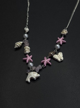 彩色多巴胺海星贝壳项链女小众设计锁骨链气质百搭颈链R30705