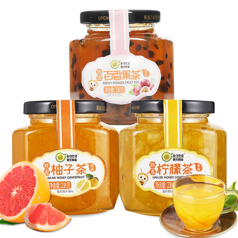 东大韩金旗舰店东大韩金蜂蜜柚子柠檬百香果茶238g*3瓶水果茶冲泡喝的奶茶冲饮品3