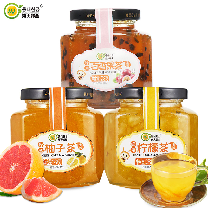 东大韩金旗舰店东大韩金蜂蜜柚子柠檬百香果茶238g*3瓶水果茶冲泡喝的奶茶冲饮品0