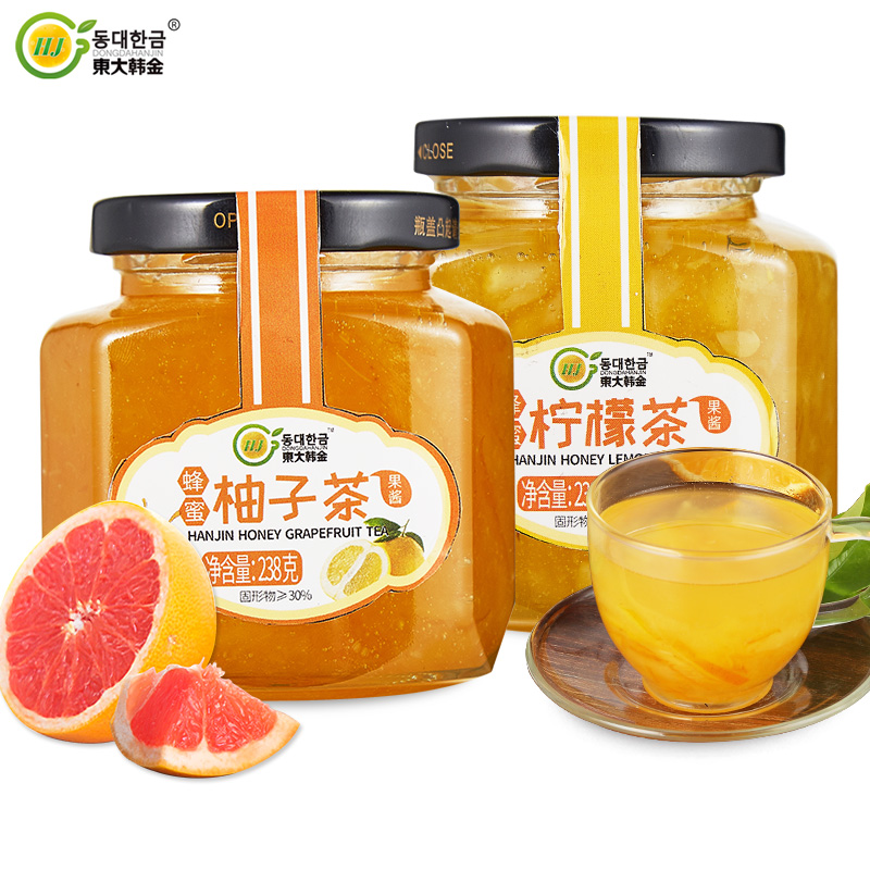 东大韩金旗舰店东大韩金蜂蜜柚子茶柠檬茶238g*2瓶韩式风水果茶酱泡水喝的冲饮品0