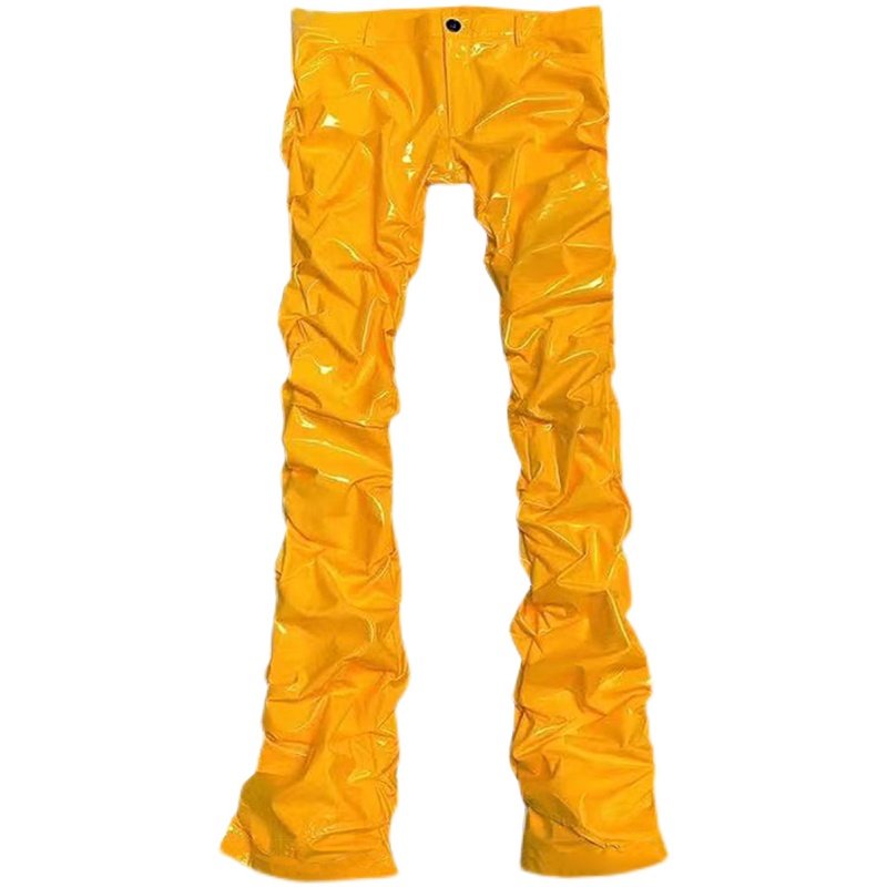 兜巴星秋季新款镜面修身皱褶喇叭皮裤男女性感夜店舞蹈模特演出服,淘宝优惠券,粉丝福利购,淘宝优惠卷