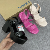 Summer lined with thick bottom thick heel sandals women lacquered leather high heel Waterproof Terrace Toe Women Shoes