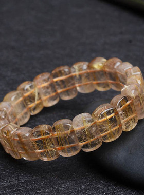 天然发晶厚实钛晶手排微棉顺钛晶金光闪闪大气时尚男女款饰品