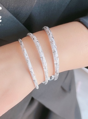 999足银满天星手镯纯银推拉女士小清新银镯子艾斯银饰小克重手镯