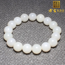 Dialect brand and Tian jade boutique Russian material glossy oil moisturizing fine sheep fat white jade round pearl 12mm bracelet handstring A0