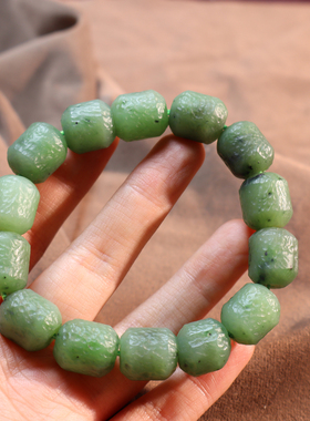 俄罗斯果绿碧玉老广工艺13mm手串